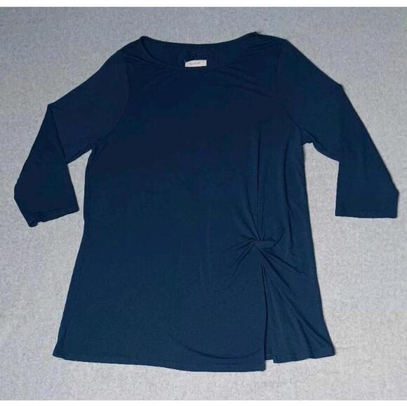 Anthropologie Tops - Anthropologie Cupio 3/4 Sleeve Tunic Blouse Womens Size Large Blue Tie Waist...